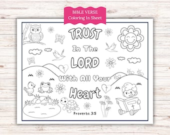 Set de table d'activités chrétiennes, Ayez confiance en l'Éternel avec une feuille de toutes les couleurs du cœur, Activité à colorier basée sur la foi pour les enfants, Imprimable pour l'école du dimanche