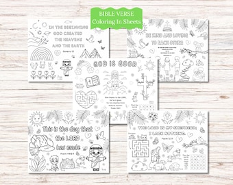 Feuilles d'activités à colorier de versets bibliques chrétiens, à imprimer pour l'école du dimanche (PDF)