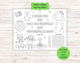 Tapis d'activités chrétien, activité Je te loue Dieu, étude de la Bible des psaumes pour les enfants, feuille à colorier basée sur la foi pour les enfants, école du dimanche imprimable