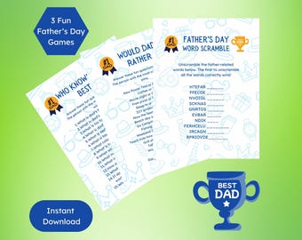 Printable Father’s Day Games for kids and adults, Father’s Day Party Games Bundle, Father’s Day Trivia, Fun Dads Day activities for family