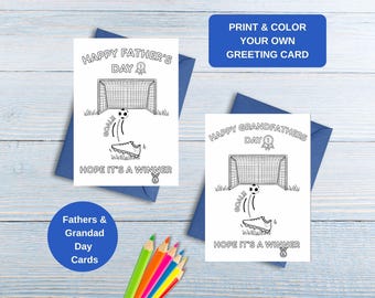 Cartes à colorier imprimables pour la fête des pères pour les enfants, cartes pour les amateurs de football pour la fête des pères, cartes imprimées et couleurs DIY, carte de football pour la fête des grands-pères