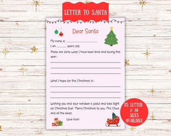 Lettre au père Noël à imprimer, liste de souhaits pour Noël (téléchargement numérique)