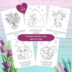 Printable Mother’s Day Coloring in cards for Kids, Mother’s Day cards, DIY Print & Color Cards, Color your own Mother’s Day cards