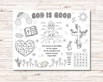 Christlichen Gott ist gut Sonntag Schule Kinder Bibel Aktivität druckbare Tischset