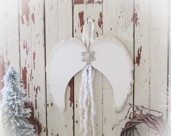 Hanging Angel Wings for Christmas Holiday Decorating. French Nordic Farmhouse, Shabby Chic Cottage, Jeanne d'arc Living Style Home Decor