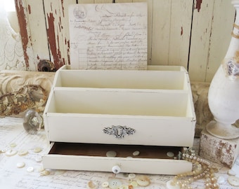 Vintage File Box Organizer for Craft, Studio, Office Storage. French Country Farmhouse Shabby Chic Cottage Style Home Decor