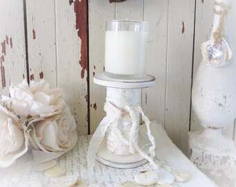 Vintage Wood Spool Shabby Chic French Style Embellished Pedestal - Stand. French, Country Farmhouse, Shabby Chic Cottage Style Home Decor