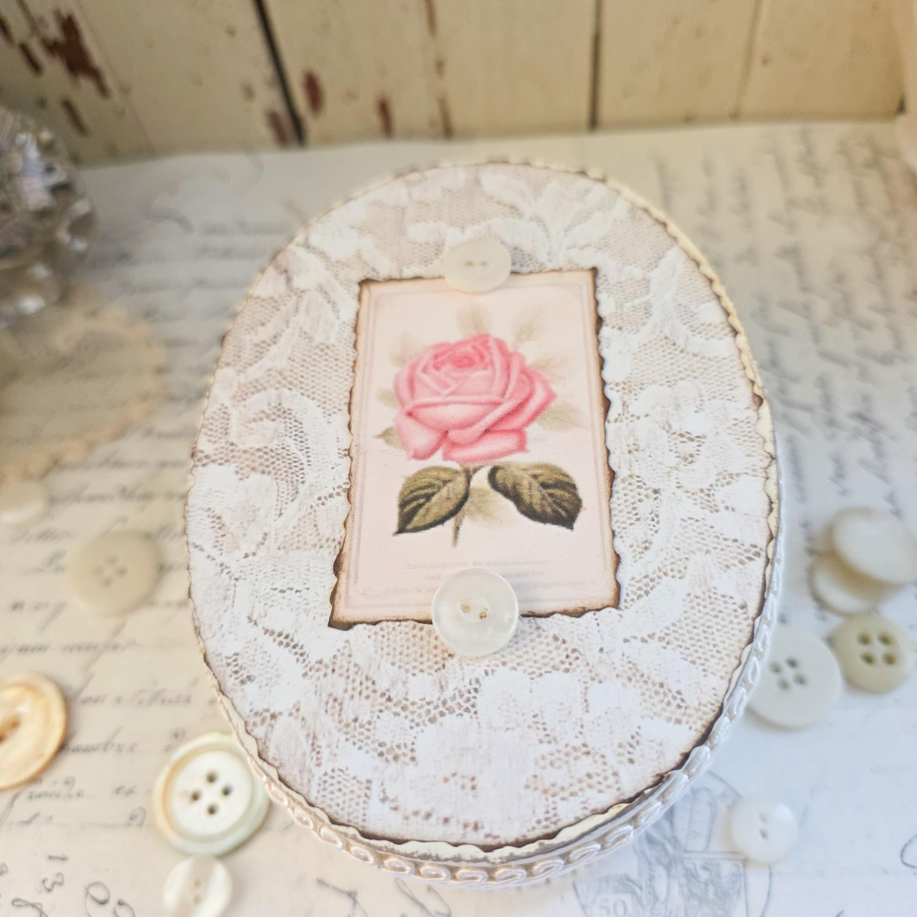 Shabby Chic Keepsake Box - Vintage Rose French Lace Paper Mache - Etsy