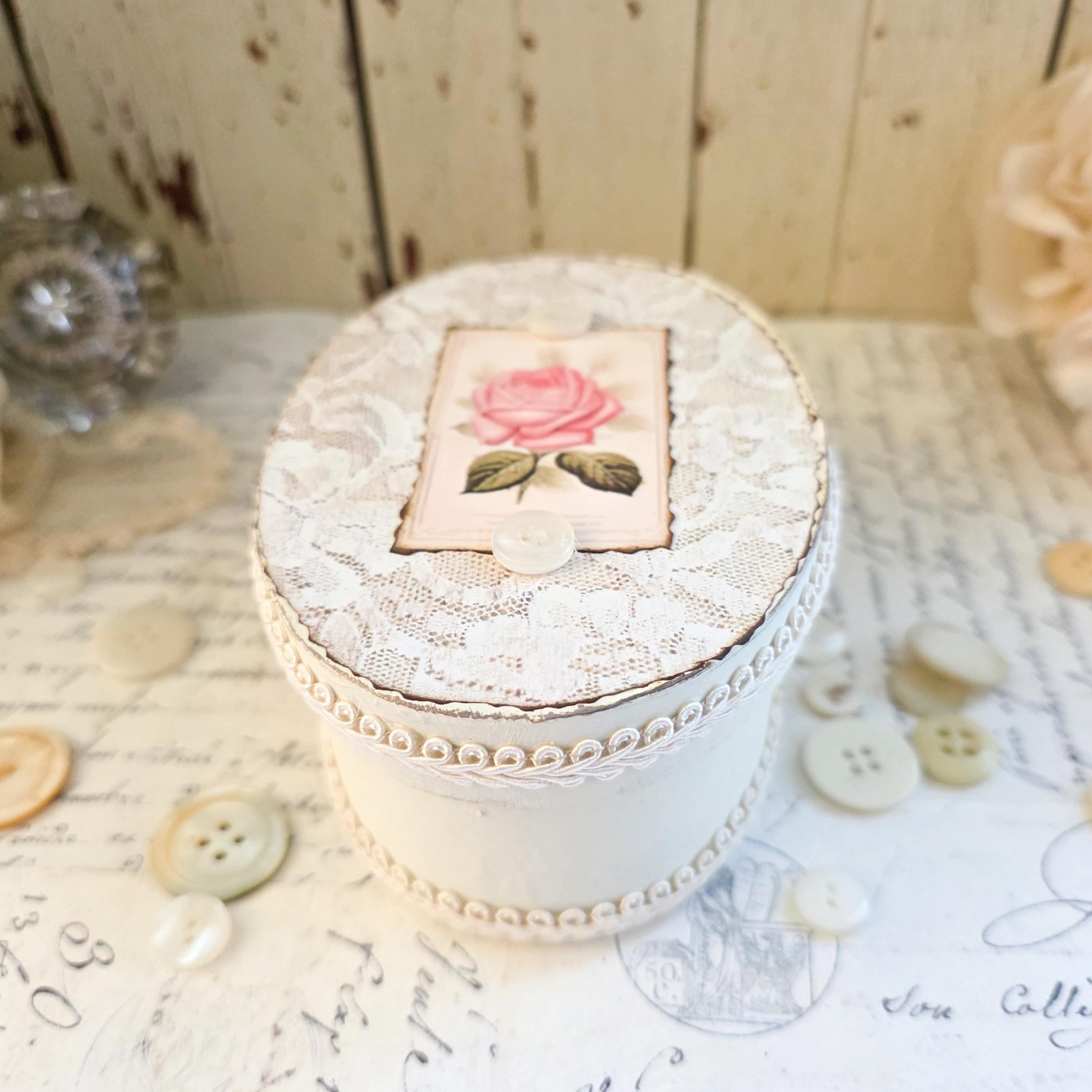 Shabby Chic Keepsake Box - Vintage Rose French Lace Paper Mache - Etsy