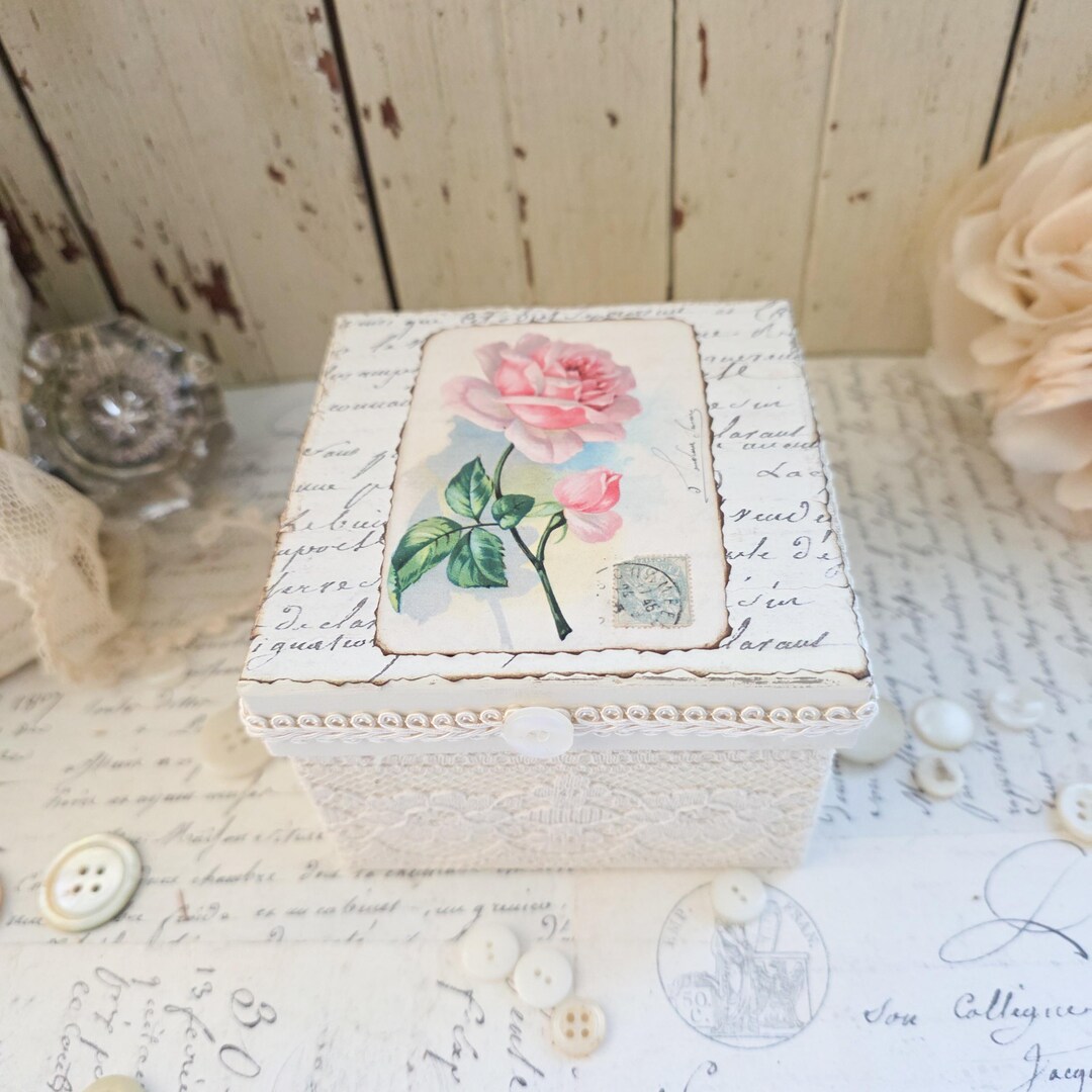 Decoupage Keepsake Box - Vintage Script & Roses, Shabby Chic Decor - Etsy