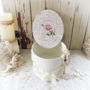 Shabby Chic Keepsake Box: French Script Rose Collage, Cottage Decor