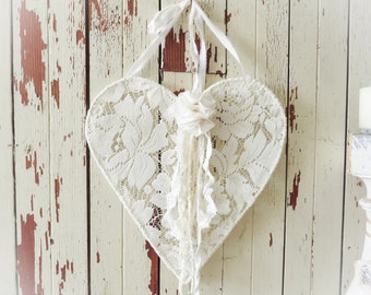 Lovely Vintage Lace Heart Wall Hanging Creamy White Shabby Chic Cottage. French, Farmhouse, Boho Wedding, Jeanne d'arc living Home Decor