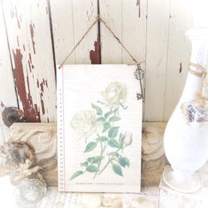 Rose Collage Wall Hanging. Shabby Chic Creamy White Vintage Style Wall Art. French Country, Farmhouse, Cottage Style Home Wall Decor