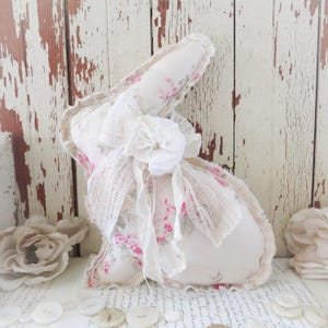 Handmade Shabby Chic Bunny Pillow: Rachel Ashwell Vintage Rose Fabric