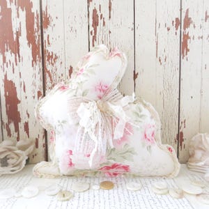 Handmade Shabby Chic Bunny Pillow: Rachel Ashwell Vintage Rose Fabric