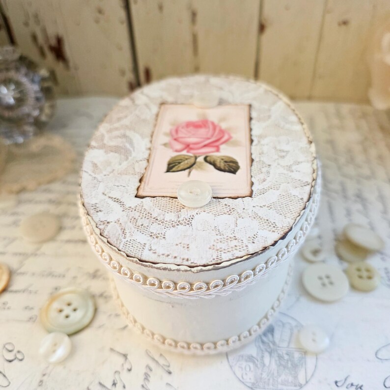 Shabby Chic Keepsake Box - Vintage Rose French Lace Paper Mache - Etsy