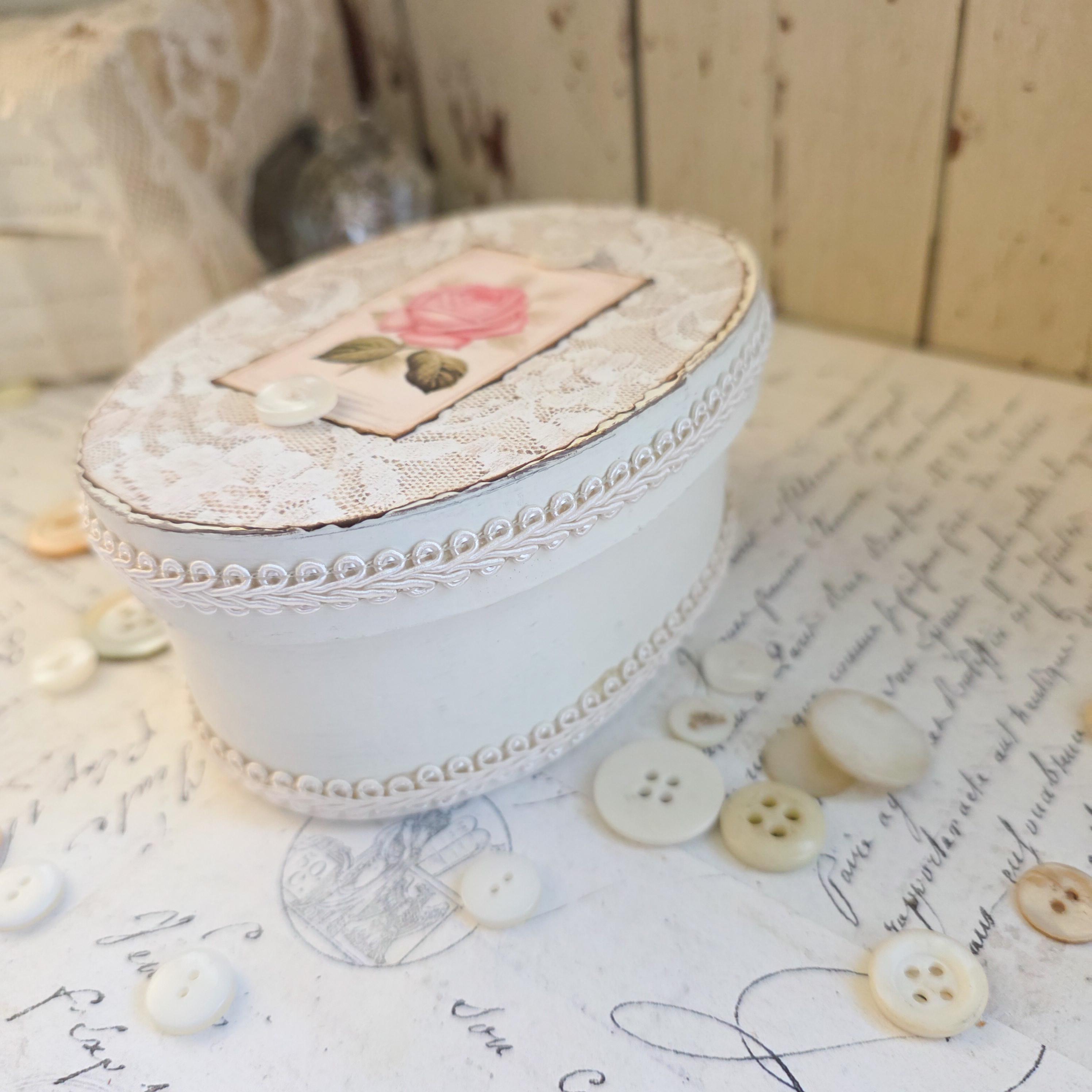 Shabby Chic Keepsake Box - Vintage Rose French Lace Paper Mache - Etsy