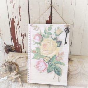 Rose Collage Wall Hanging Art Vintage Inspired Mixed Media. French Country Farmhouse, Shabby Chic, Cottage Style Wall Hanging Art Home Decor