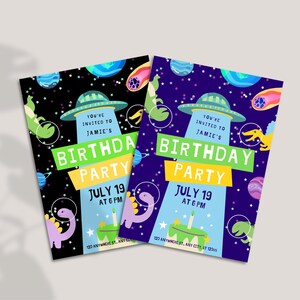 Bunt Verspielt Illustrativ Weltraum Geburtstagsfeier Einladung Editable Canva Einladen für Kinder Party Parti Geburtstag Invite Instant Download