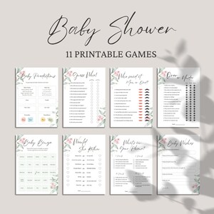 Lot de jeux de baby shower floraux minimalistes, neutres en matière de genre, imprimables simples jeux de baby shower à téléchargement immédiat Pack de jeux de bingo pour bébé à faire soi-même