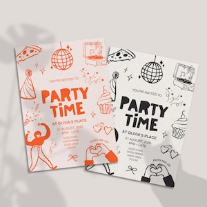 Doodle Dinner Party Invitation: Editable Birthday Invite (Digital Download, 5x7 A4/US Letter Canva Template)