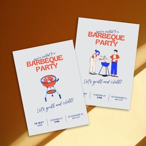 Nowoczesny szablon zaproszenia na imprezę grillową Minimalistyczne zaproszenie na imprezę grillową Edytowalne letnie zaproszenie na imprezę grillową i chill bbq