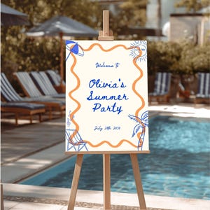 Minimalistisches handgeschriebenes Sommerparty Willkommensschild für Erwachsene Geburtstag Hand gezeichnete Sommer Soiree Willkommensplakat Vorlage Strandpartydekoration