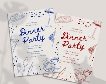 Retro Dinner Party Invitation: Hand-Drawn, Editable Canva Template (Digital Download)
