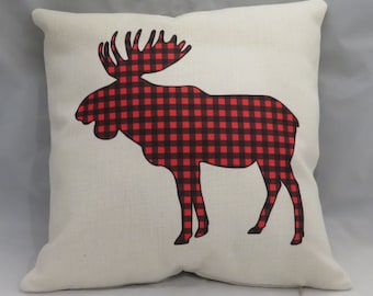 Plaid Moose Decorative Pillow
