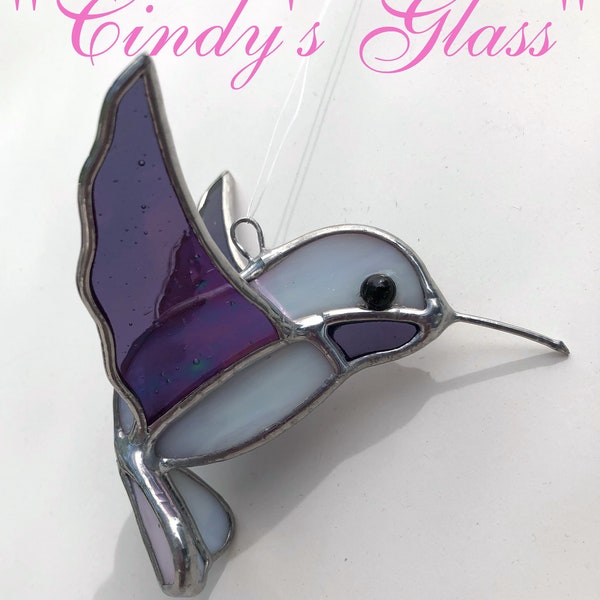 Hummingbird 3D Stained Glass Iridized Light Violet w/violet throat
