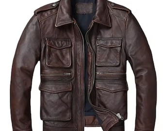 Men's Handmade Brown Leather Jacket | Vintage Bomber Style