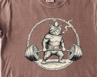 Funny Deadlift Cat Gym Shirt, Retro Weightlifting Pump Cover, Muscle Cat Powerlifting Tee, Vintage Bodybuilding T-Shirt, Gym Lover Gift Men