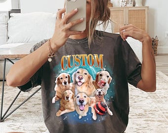 Custom Comfort Colors Bootleg Pet Shirt, Personalized Pet Photo Tee, 90s Vintage Dog Cat Shirt, Custom Pet Portrait Gift, Retro Pet T-Shirt