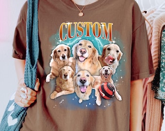 Custom Comfort Colors Bootleg Pet Shirt, Personalized Pet Photo Tee, 90s Vintage Dog Cat Shirt, Custom Pet Portrait Gift, Retro Pet T-Shirt