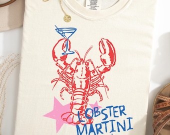 Comfort Colors Lobster Martini Society Shirt, Retro Beach Club Tee, Vintage Coastal Aesthetic T-Shirt, Preppy Cocktail Summer Vacation Gift