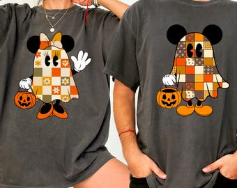 Comfort Colors® Retro Mickey Minnie Halloween Couple Shirts, Mickey Ghost Shirt, Minnie Ghost Shirt, Spooky Season Shirt, Disney Halloween