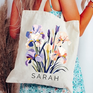 Personalized Birth Month Flower Canvas Tote Bag, Custom Bridesmaid & Bachelorette Gift, Birthday Gift for Mom or Friend, Eco Shopping Tote