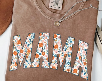 Comfort Colors® Mama Shirt, Floral Mom Spring Tee, Trendy Mom Tshirt, Women's Flower Mama Shirt, Spring Pregnancy Reveal Gift for New Mom