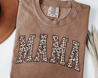 Comfort Colors® mama-shirt met luipaardprint, retro T-shirt moeder, Moederdagcadeau voor haar, schattig mama-T-shirt, cadeau babyshower of verjaardag, shirt mama