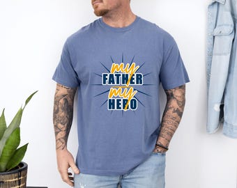 Camiseta "Mi padre, mi héroe", "Papá héroe", "Regalo para el Día del Padre", "Regalo para papá", "Papá héroe", "Superpapá", "Papá retro"