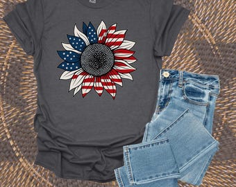 America Sunflower Shirt, USA Flag Flower T Shirt, Gift For American, 4th Of July Flag Graphic T-Shirt, Freedom T-Shirt, Independence Shirt
