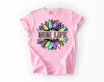 Mom Life-T-shirt met luipaardzonnebloem, Rainbow Pets Mom-T-shirt