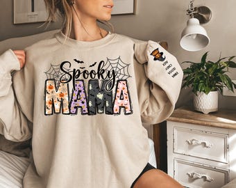 Sudadera personalizada de Halloween para mamá, camiseta de mamá espeluznante, regalo para mamá, sudadera de mamá espeluznante, camiseta de Halloween, nombre personalizado de Halloween