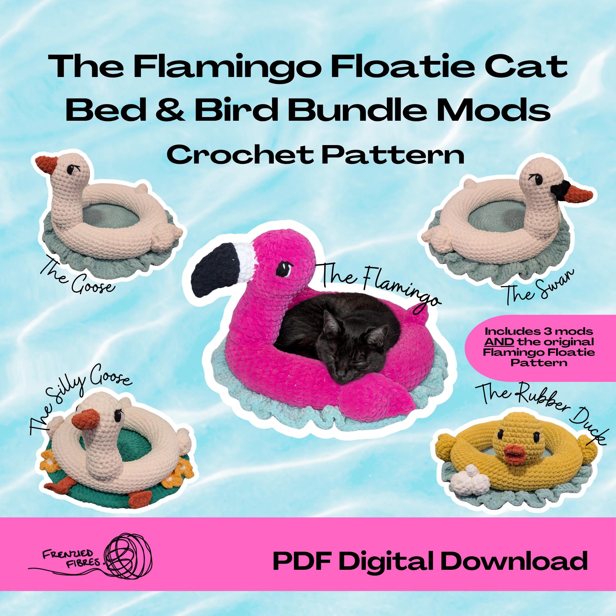 40 Cat Bed Crochet Patterns for Cozy Caves, Pods, and Pet Nests 24 The Flamingo Floatie Cat Bed & Bird Bundle Mods