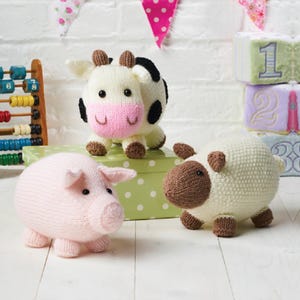 On the Farm Cow Pig and Sheep Toys Knitting Pattern PDF