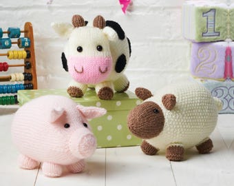 On the Farm Cow Pig and Sheep Toys Knitting Pattern PDF