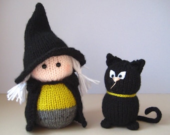 Wanda the Witch and black cat toy knitting patterns