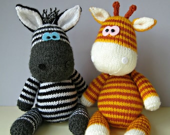 Gerry Giraffe and Ziggy Zebra toy knitting patterns