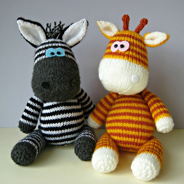 Gerry Giraffe and Ziggy Zebra toy knitting patterns