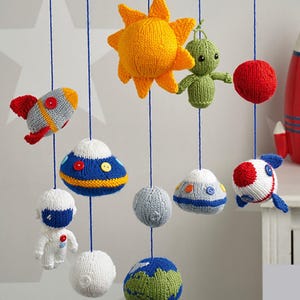 Space Mobile Toy Planets Rockets and UFOs Knitting Pattern PDF